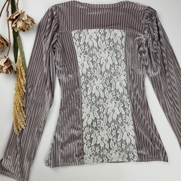 Andrade Lavender Lace Silver Stripe Shimmer Top S - Picture 16 of 16
